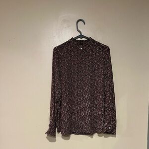 Ann Taylor Loft Womens Size L Mock Neck Long Sleeve Ruffles Button Up Blouse